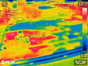Thermal image of a Flat roof with water ingress visible