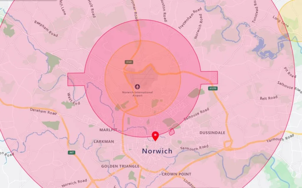 Norwich Drone Airspace Map Overview