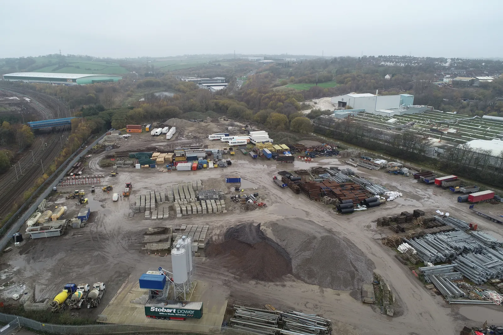 Aerial overview of a construction and storage site