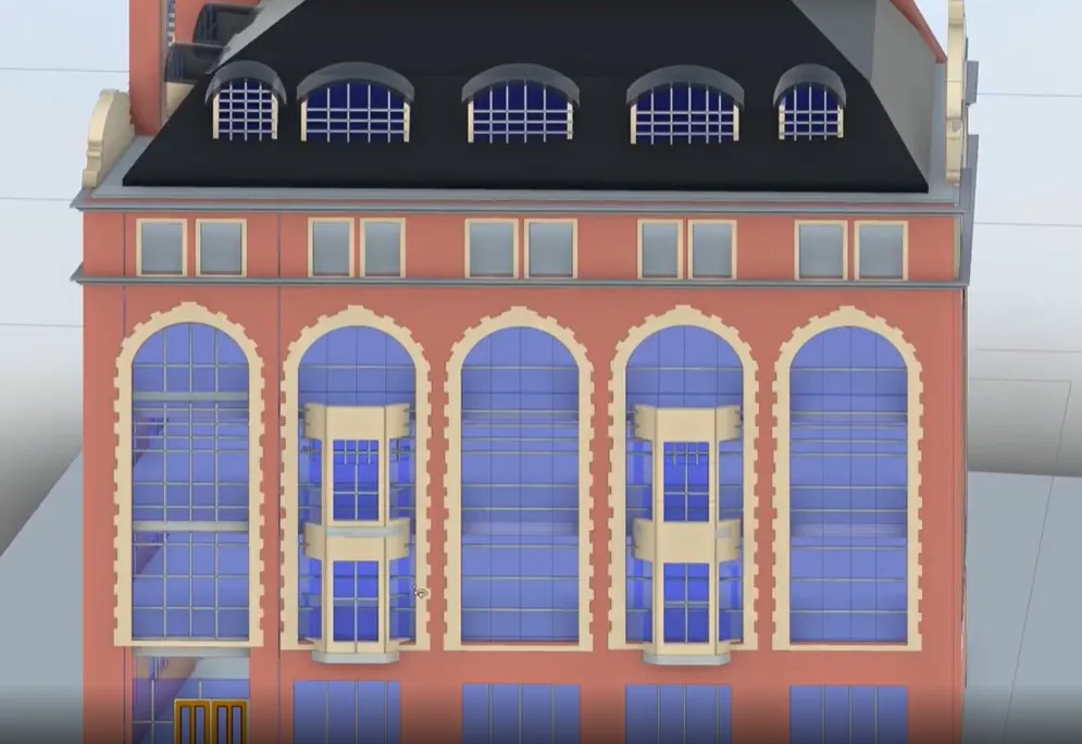 Revit model of the building's front elevation