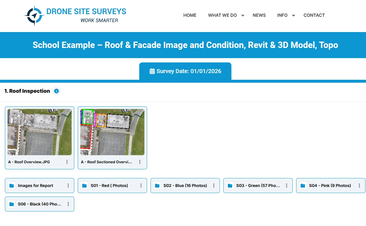 Secure online portal showing roof imagery folders for sections S01 to S06