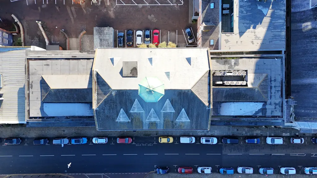 Drone inspection in Hull: top-down view of a commercial building roof