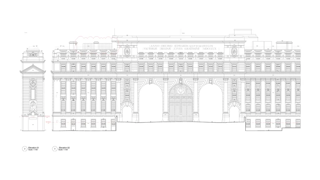 Measured survey in London: elevation drawing of Admiralty Arch