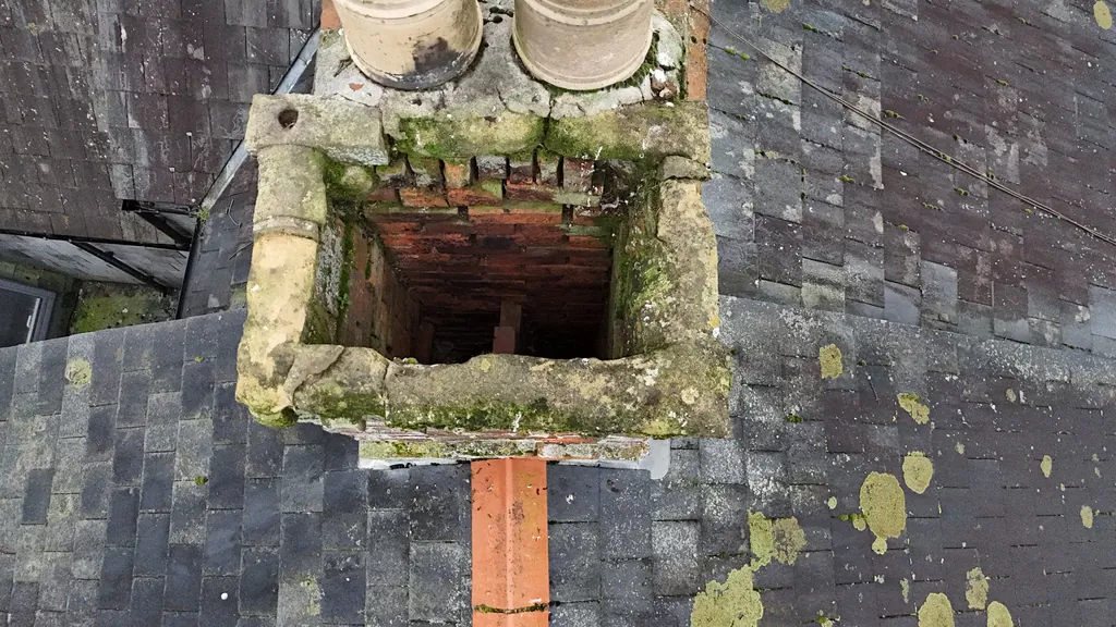 Drone chimney survey in Rugby: open chimney flue seen from above